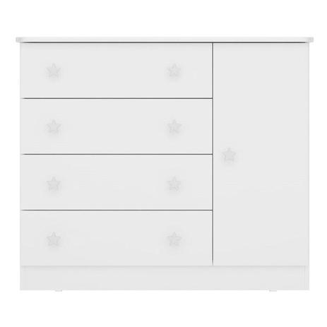 Cômoda Infantil Doce Sonho 1 Porta 4 Gavetas Branco - Qmovi Menor preço em Cômoda Infantil Doce Sonho 1 Porta 4 Gavetas Branco - Qmovi