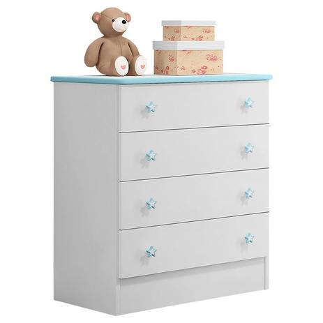 Cômoda Infantil Doce Sonho 4 Gavetas Branca/Azul - Qmovi é ruim? Cômoda Infantil Doce Sonho 4 Gavetas Branca/Azul - Qmovi é boa?