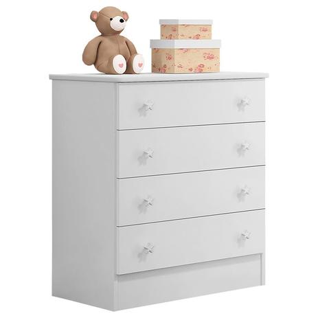 Cômoda Infantil Doce Sonho 4 Gavetas Branca Brilho - Qmovi Menor preço em Cômoda Infantil Doce Sonho 4 Gavetas Branca Brilho - Qmovi