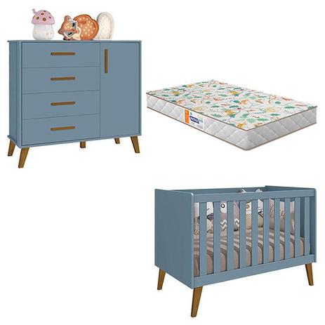 Cômoda Infantil e Berço Americano Retro Ayla Azul Fosco com Colchão Gazin -  Reller - Móveis para Quarto Infantil - Magazine Luiza