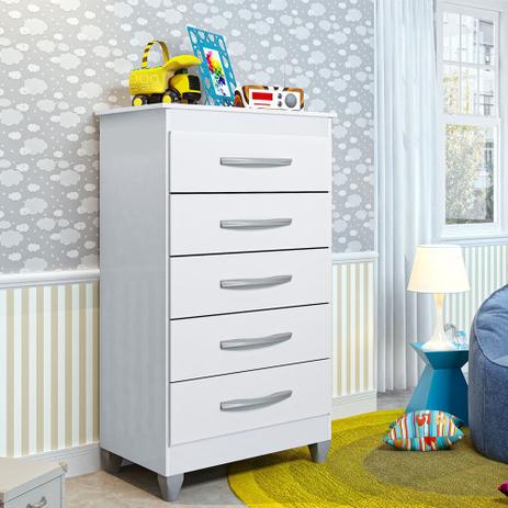 Cômoda Infantil Esmeralda com 5 Gavetas - Branco - Albatroz Menor preço em Cômoda Infantil Esmeralda com 5 Gavetas - Branco - Albatroz