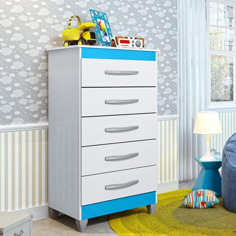 Cômoda Infantil Esmeralda com 5 Gavetas - Branco/Azul - Albatroz Menor preço em Cômoda Infantil Esmeralda com 5 Gavetas - Branco/Azul - Albatroz
