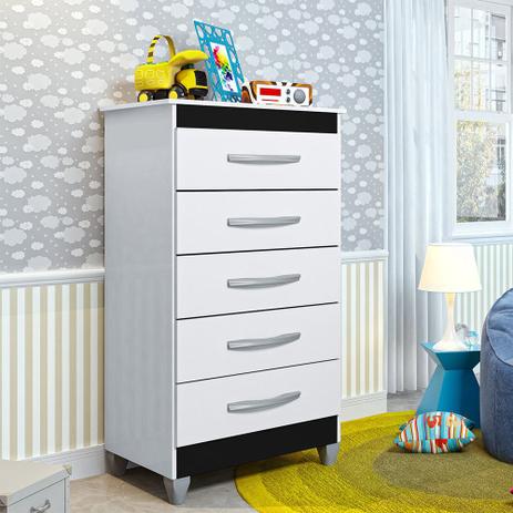 Cômoda Infantil Esmeralda com 5 Gavetas - Branco/Preto - Albatroz Menor preço em Cômoda Infantil Esmeralda com 5 Gavetas - Branco/Preto - Albatroz
