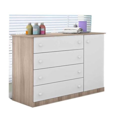 Cômoda Infantil Helena com 1 Porta e 4 Gavetas Branco e Carvalho - Phoenix baby Menor preço em Cômoda Infantil Helena com 1 Porta e 4 Gavetas Branco e Carvalho - Phoenix baby