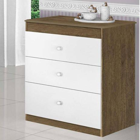 Cômoda Infantil JA Móveis Catatau 3 Gavetas Jequitibá E Branco Menor preço em Cômoda Infantil JA Móveis Catatau 3 Gavetas Jequitibá E Branco