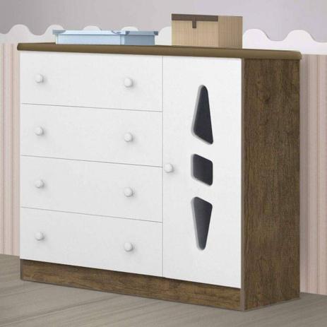Cômoda Infantil JA Móveis Iris 1 Porta 4 Gavetas Branca E Jequitibá Menor preço em Cômoda Infantil JA Móveis Iris 1 Porta 4 Gavetas Branca E Jequitibá