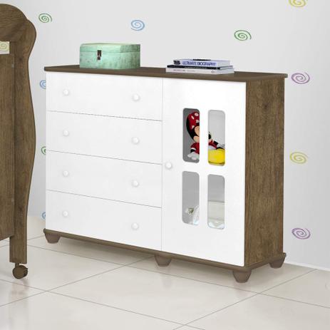 Cômoda Infantil JA Móveis Jolie 1 Porta 4 Gavetas Jequitibá/Branca Menor preço em Cômoda Infantil JA Móveis Jolie 1 Porta 4 Gavetas Jequitibá/Branca