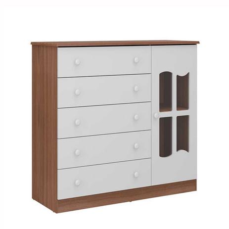 Cômoda infantil mandolate plus 1 porta e 5 gavetas carvalho avelã/branco premium - Multimóveis Menor preço em Cômoda infantil mandolate plus 1 porta e 5 gavetas carvalho avelã/branco premium - Multimóveis