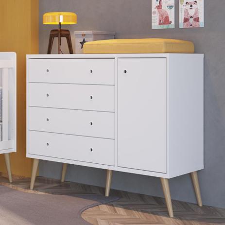 Cômoda Infantil Retrô 1 Porta e 4 Gavetas - Branco - Completa Móveis Menor preço em Cômoda Infantil Retrô 1 Porta e 4 Gavetas - Branco - Completa Móveis