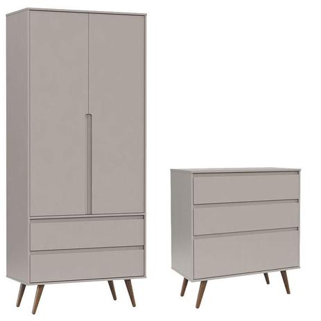 Comoda Infantil Retro Clean e Guarda Roupa 2 Portas Cinza Eco Wood - Matic - Matic Moveis Menor preço em Comoda Infantil Retro Clean e Guarda Roupa 2 Portas Cinza Eco Wood - Matic - Matic Moveis