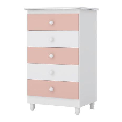 Cômoda Infantil Vitória 05 Gavetas Branco Rose PT Móveis Menor preço em Cômoda Infantil Vitória 05 Gavetas Branco Rose PT Móveis