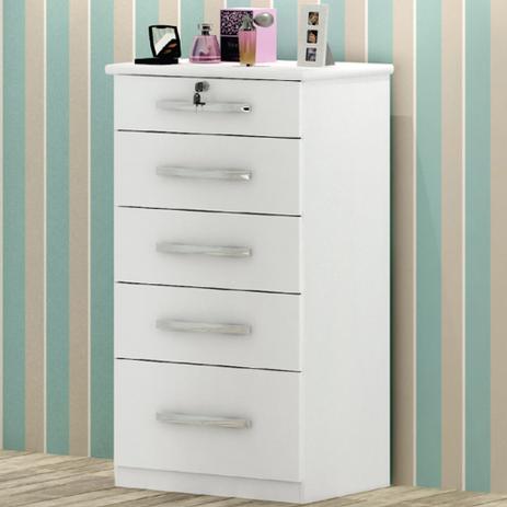Cômoda Lara 5 Gavetas - Branco - Casa Menor preço em Cômoda Lara 5 Gavetas - Branco - Casa
