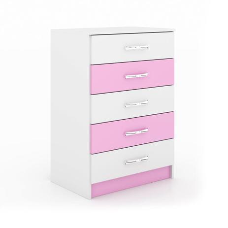 Menor preço em Cômoda Lídia 5 Gavetas Rosa e Branca Evidência