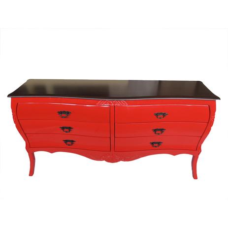 Comoda Lion Entalhada Grande 6 Gavetas - Vermelho Com Tampo Imbuia - Tommy Design Menor preço em Comoda Lion Entalhada Grande 6 Gavetas - Vermelho Com Tampo Imbuia - Tommy Design