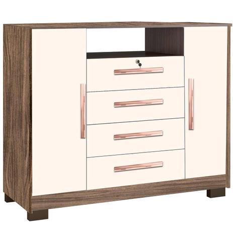 Cômoda Madri com Chave 4 Gavetas Teka/Champanhe Incorplac Menor preço em Cômoda Madri com Chave 4 Gavetas Teka/Champanhe Incorplac