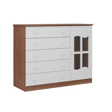 Cômoda Mandolate Plus Carvalho e Branco com 1 Porta e 5 Gavetas - Multimóveis Menor preço em Cômoda Mandolate Plus Carvalho e Branco com 1 Porta e 5 Gavetas - Multimóveis