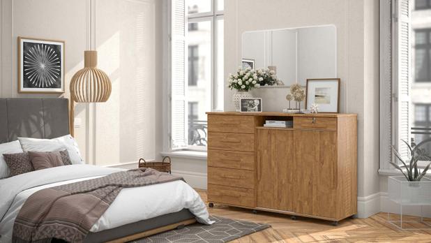 CÔMODA MAX 2020 (Amêndoa) LUKALIAM MÓVEIS Menor preço em CÔMODA MAX 2020 (Amêndoa) LUKALIAM MÓVEIS