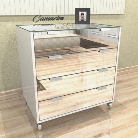 Cômoda Moderna Espelhada com Tampo De Vidro E Porta Joia Branco - Com03 - BRANCO BRILHANTE - Camarim Móveis Menor preço em Cômoda Moderna Espelhada com Tampo De Vidro E Porta Joia Branco - Com03 - BRANCO BRILHANTE - Camarim Móveis
