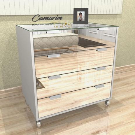 Comoda Moderna Espelhada com Tampo De Vidro E Porta Joia Branco - Com03 - BRANCO - CAMARIM MÓVEIS Menor preço em Comoda Moderna Espelhada com Tampo De Vidro E Porta Joia Branco - Com03 - BRANCO - CAMARIM MÓVEIS
