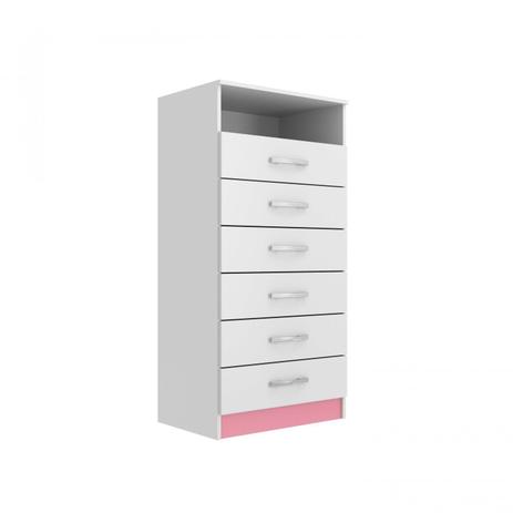 Cômoda Rack 6 Gavetas 1 Nicho Maxi Evidência Móveis Rosa/Branco é boa?