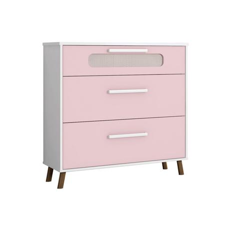 Cômoda Retrô Bibi 3 Gavetas Branco e Rosa Estrela 8A - Móveis estrela baby Menor preço em Cômoda Retrô Bibi 3 Gavetas Branco e Rosa Estrela 8A - Móveis estrela baby