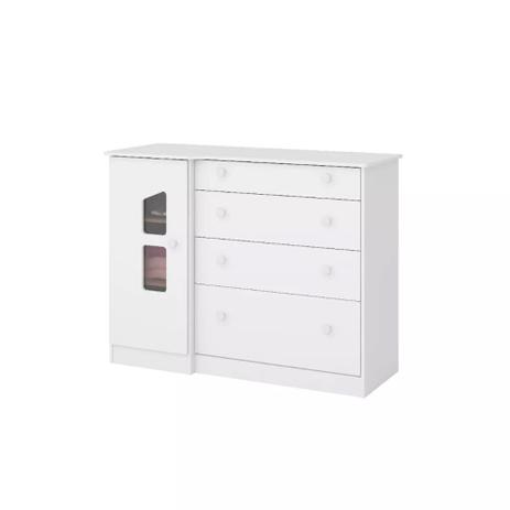 Comoda Sapateira 01 Porta 04 Gavetas Amore Branco Janela - QMovi Menor preço em Comoda Sapateira 01 Porta 04 Gavetas Amore Branco Janela - QMovi