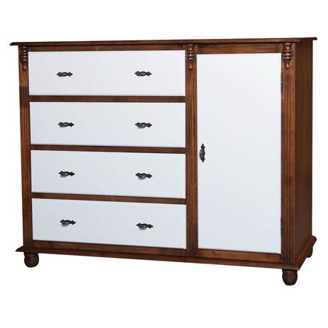 Cômoda Sapateira 4 Gavetas 1 Porta 3 Prateleiras Internas - Imbuia Envelhecida/Laca Branca - Modema Menor preço em Cômoda Sapateira 4 Gavetas 1 Porta 3 Prateleiras Internas - Imbuia Envelhecida/Laca Branca - Modema