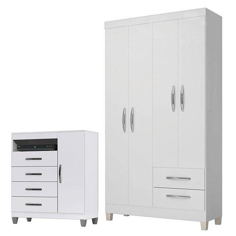 Cômoda Sapateira Cannes e Guarda Roupa Infantil Módena 4 Portas Branco Brilho Incorplac Menor preço em Cômoda Sapateira Cannes e Guarda Roupa Infantil Módena 4 Portas Branco Brilho Incorplac