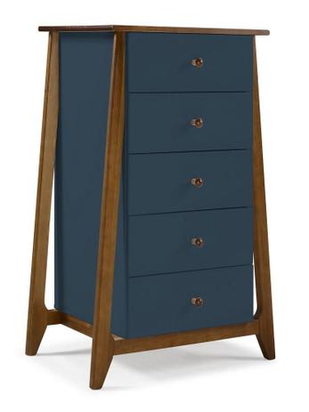 Cômoda Stoka 5 Gavetas Nogal e Azul Noite - Máxima Menor preço em Cômoda Stoka 5 Gavetas Nogal e Azul Noite - Máxima