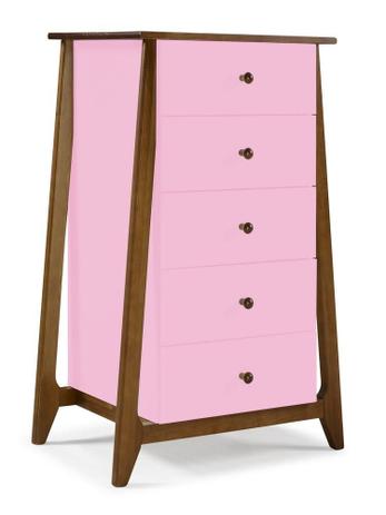 Cômoda Stoka 5 Gavetas Nogal e Rosa Cristal - Máxima Menor preço em Cômoda Stoka 5 Gavetas Nogal e Rosa Cristal - Máxima