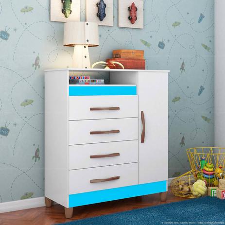 Cômoda Turquesa 4 Gavetas 1 Porta Quadriflex: Branco com Azul-Rosa-Branco-Preto - Móveis Albatroz é ruim? Cômoda Turquesa 4 Gavetas 1 Porta Quadriflex: Branco com Azul-Rosa-Branco-Preto - Móveis Albatroz é boa?