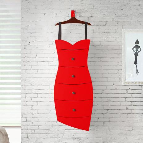 Cômoda Vestido 4 Gavetas em Madeira Maciça/MDF - Cacau/ Laca Vermelho - Máxima Menor preço em Cômoda Vestido 4 Gavetas em Madeira Maciça/MDF - Cacau/ Laca Vermelho - Máxima