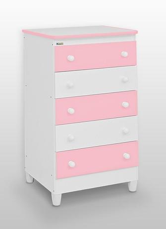 Cômoda Vitória 05 Gavetas Branco/Rosa Peternella Menor preço em Cômoda Vitória 05 Gavetas Branco/Rosa Peternella