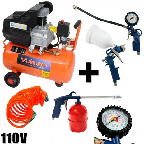 Compressor de Ar 110v Vazao 160l Min + Kit Pistola para Pintura 5 Pecas Vulcan Menor preço em Compressor de Ar 110v Vazao 160l Min + Kit Pistola para Pintura 5 Pecas Vulcan