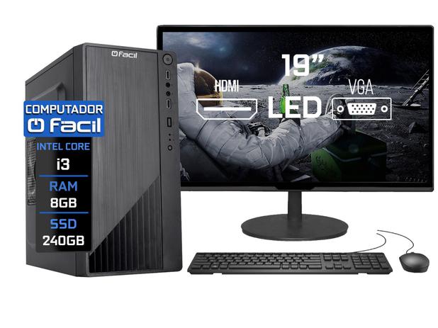 Computador Completo Fácil Intel Core i3 8GB SSD 240GB Monitor 19" HDMI LED Teclado e Mouse - Fácil Computadores Menor preço em Computador Completo Fácil Intel Core i3 8GB SSD 240GB Monitor 19" HDMI LED Teclado e Mouse - Fácil Computadores