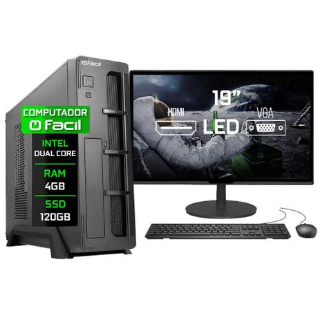 Computador Completo Fácil Slim Intel 4GB SSD 120GB Monitor 19" HDMI LED Teclado e Mouse - Fácil Computadores Menor preço em Computador Completo Fácil Slim Intel 4GB SSD 120GB Monitor 19" HDMI LED Teclado e Mouse - Fácil Computadores