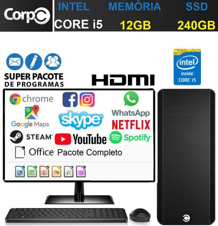 Computador Desktop Completo com Monitor LED HDMI Intel Core i5 12GB SSD 240GB mouse e teclado CorPC CPFS-I511 Fullset Menor preço em Computador Desktop Completo com Monitor LED HDMI Intel Core i5 12GB SSD 240GB mouse e teclado CorPC CPFS-I511 Fullset