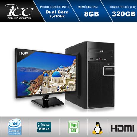 Computador Desktop ICC IV1880D3M19 Intel Dual Core 2.41ghz 8GB HD 320GB DVDRW USB 3.0 HDMI FULL HD Monitor LED 19,5” Menor preço em Computador Desktop ICC IV1880D3M19 Intel Dual Core 2.41ghz 8GB HD 320GB DVDRW USB 3.0 HDMI FULL HD Monitor LED 19,5”