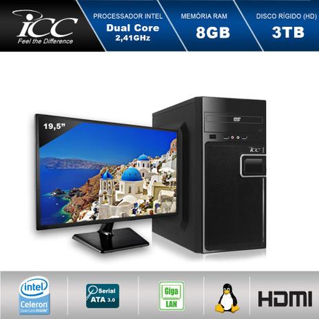 Computador Desktop ICC IV1884DM19 Intel Dual Core 2.41ghz 8GB HD 3TB DVDRW USB 3.0 HDMI FULL HD Monitor LED 19,5” Menor preço em Computador Desktop ICC IV1884DM19 Intel Dual Core 2.41ghz 8GB HD 3TB DVDRW USB 3.0 HDMI FULL HD Monitor LED 19,5”