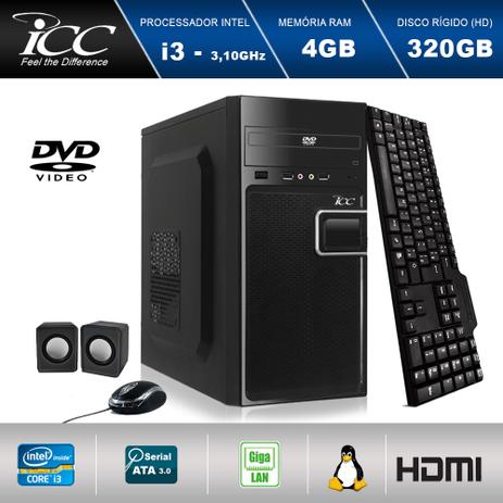 Computador Desktop ICC IV2340C3 Intel Core I3 3.20 ghz 4GB HD 320GB DVDRW, teclado, mouse, cx de som HDMI FULLHD Menor preço em Computador Desktop ICC IV2340C3 Intel Core I3 3.20 ghz 4GB HD 320GB DVDRW, teclado, mouse, cx de som HDMI FULLHD