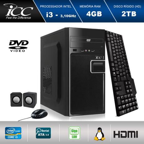 Computador Desktop ICC IV2343C Intel Core I3 3.20 ghz 4GB HD 2TB DVDRW, teclado, mouse, cx de som DMI FULLHD Menor preço em Computador Desktop ICC IV2343C Intel Core I3 3.20 ghz 4GB HD 2TB DVDRW, teclado, mouse, cx de som DMI FULLHD