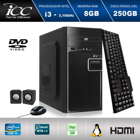 Computador Desktop ICC IV2380C2 Intel Core I3 3.20 ghz 8GB HD 250GB DVDRW, teclado, mouse, cx de som HDMI FULLHD Menor preço em Computador Desktop ICC IV2380C2 Intel Core I3 3.20 ghz 8GB HD 250GB DVDRW, teclado, mouse, cx de som HDMI FULLHD