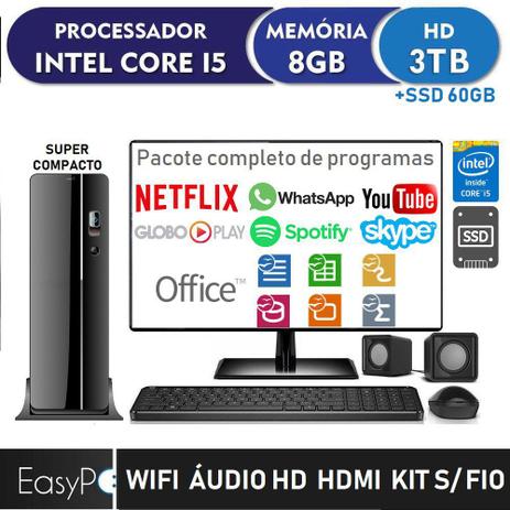 Computador EasyPC Small Desktop Intel Core i5 8GB HD 3TB SSD 60GB HDMI Áudio HD 5.1 Monitor LED 19.5 HDMI Wifi Mouse e teclado sem fio Menor preço em Computador EasyPC Small Desktop Intel Core i5 8GB HD 3TB SSD 60GB HDMI Áudio HD 5.1 Monitor LED 19.5 HDMI Wifi Mouse e teclado sem fio