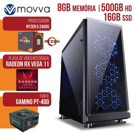 Computador gamer amd ryzen 5 2400g 3.6ghzmem. 8gb hd 500gb ssd 16gb hdmi/vga/dvi-d linux fonte 400w - mvx5a320500168 - 544 é boa?