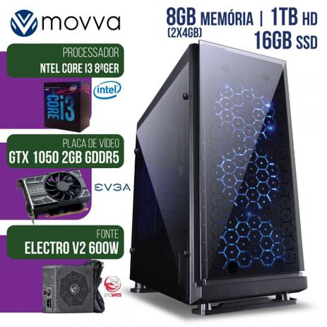 COMPUTADOR GAMER MVX3 INTEL I3 8100 3.6GHZ 8ª GER. MEM. 8GB HD 1TB SSD 16GB HDMI GTX 1050 2GB DDR5 - Movva é boa?