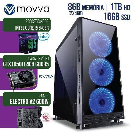 Computador Gamer MVX5 INTEL I5 8400 2.8GHZ 8A GER. MEM. 8GB HD 1TB SSD 16GB HDMI GTX 1050TI 4GB DDR5 128BITS Fonte 600W - Movva Menor preço em Computador Gamer MVX5 INTEL I5 8400 2.8GHZ 8A GER. MEM. 8GB HD 1TB SSD 16GB HDMI GTX 1050TI 4GB DDR5 128BITS Fonte 600W - Movva