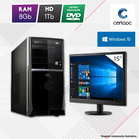 Computador + Monitor 15” Intel Dual Core 2.41GHz 8GB HD 1TB DVD Windows 10 SL Certo PC Fit 1086 Menor preço em Computador + Monitor 15” Intel Dual Core 2.41GHz 8GB HD 1TB DVD Windows 10 SL Certo PC Fit 1086