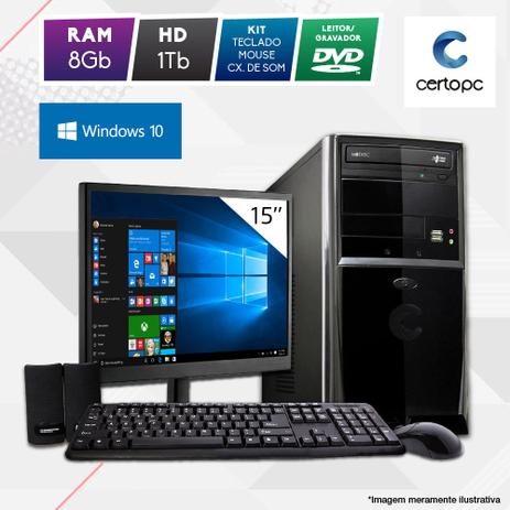 Computador + Monitor 15” Intel Dual Core 2.41GHz 8GB HD 1TB DVD Windows 10 SL Certo PC Fit 1088 Menor preço em Computador + Monitor 15” Intel Dual Core 2.41GHz 8GB HD 1TB DVD Windows 10 SL Certo PC Fit 1088