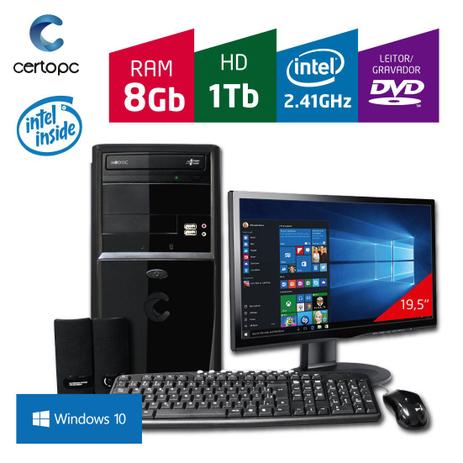 Computador + Monitor 19,5 Intel Dual Core 2.41GHz 8GB HD 1TB DVD com Windows 10 Certo PC FIT 096 Menor preço em Computador + Monitor 19,5 Intel Dual Core 2.41GHz 8GB HD 1TB DVD com Windows 10 Certo PC FIT 096