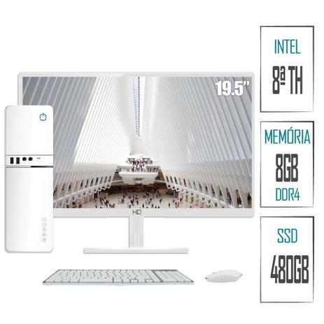 Computador PC Intel 8ª Geração 8GB DDR4 SSD 480GB (Placa de vídeo Intel UHD 610) Monitor LED Branco 19.5" HDMI Skill SlimPC Menor preço em Computador PC Intel 8ª Geração 8GB DDR4 SSD 480GB (Placa de vídeo Intel UHD 610) Monitor LED Branco 19.5" HDMI Skill SlimPC